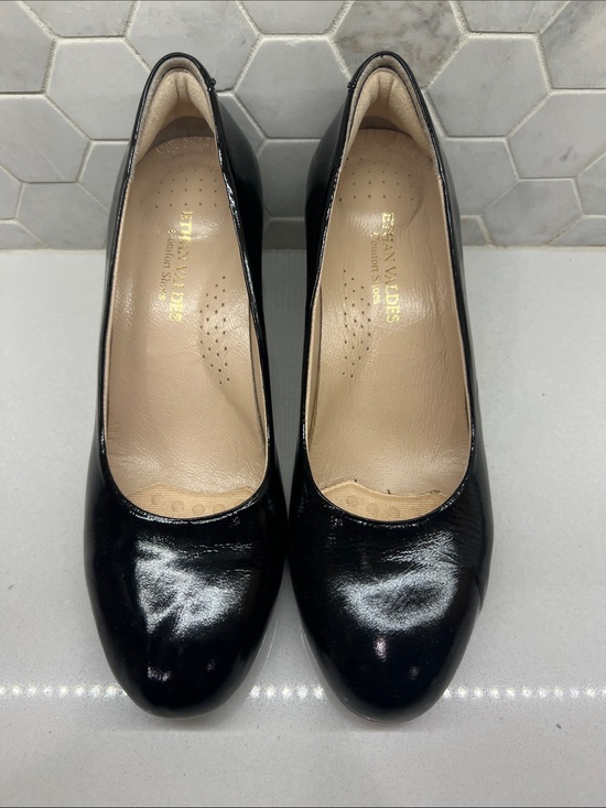 Ethan Valdes Shoes - Ethan Valdes Black Patent Leather Wonder Pump Block Heel Loafer Shoes Women 39